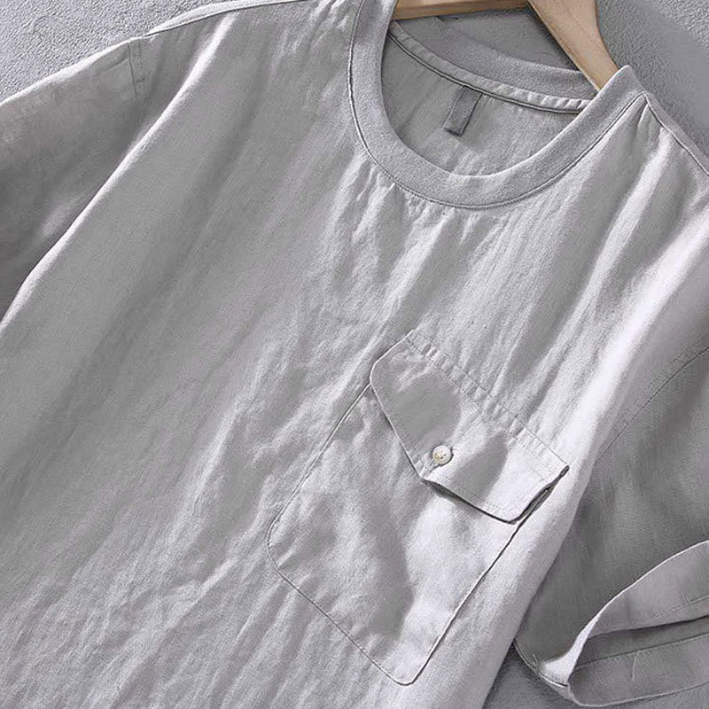 Linen Crew Neck Minimalist Grounding Men's Shirt