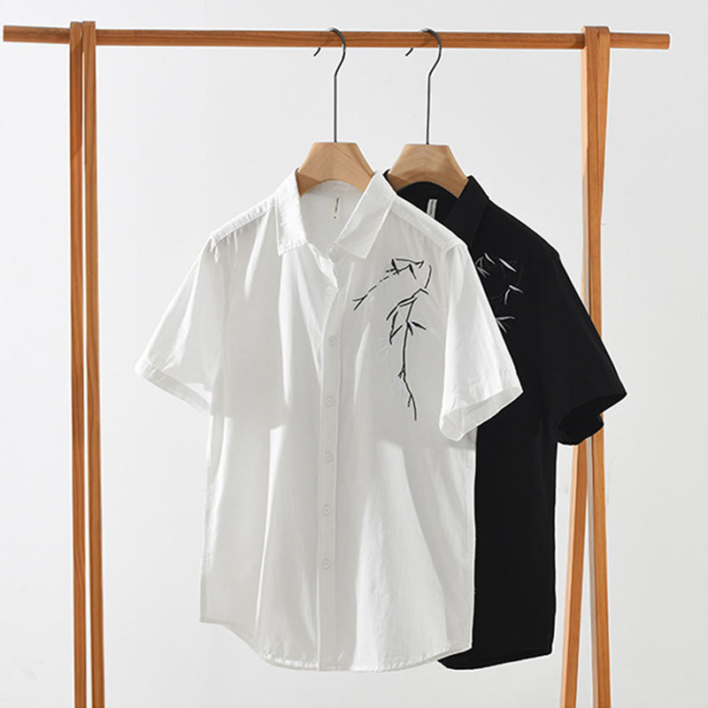 Tactile Cotton Bamboo Embroidered Short Sleeve Meditation Shirt