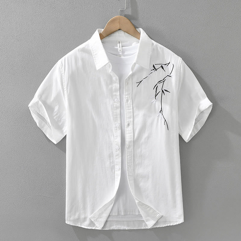 Tactile Cotton Bamboo Embroidered Short Sleeve Meditation Shirt