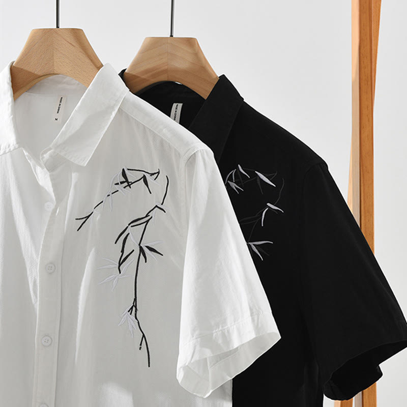 Tactile Cotton Bamboo Embroidered Short Sleeve Meditation Shirt