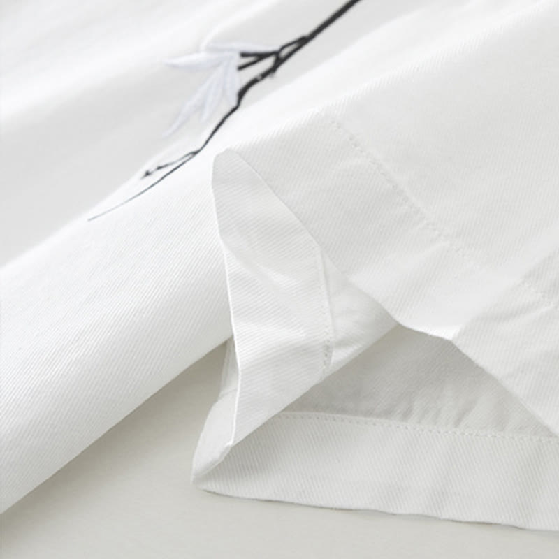 Tactile Cotton Bamboo Embroidered Short Sleeve Meditation Shirt