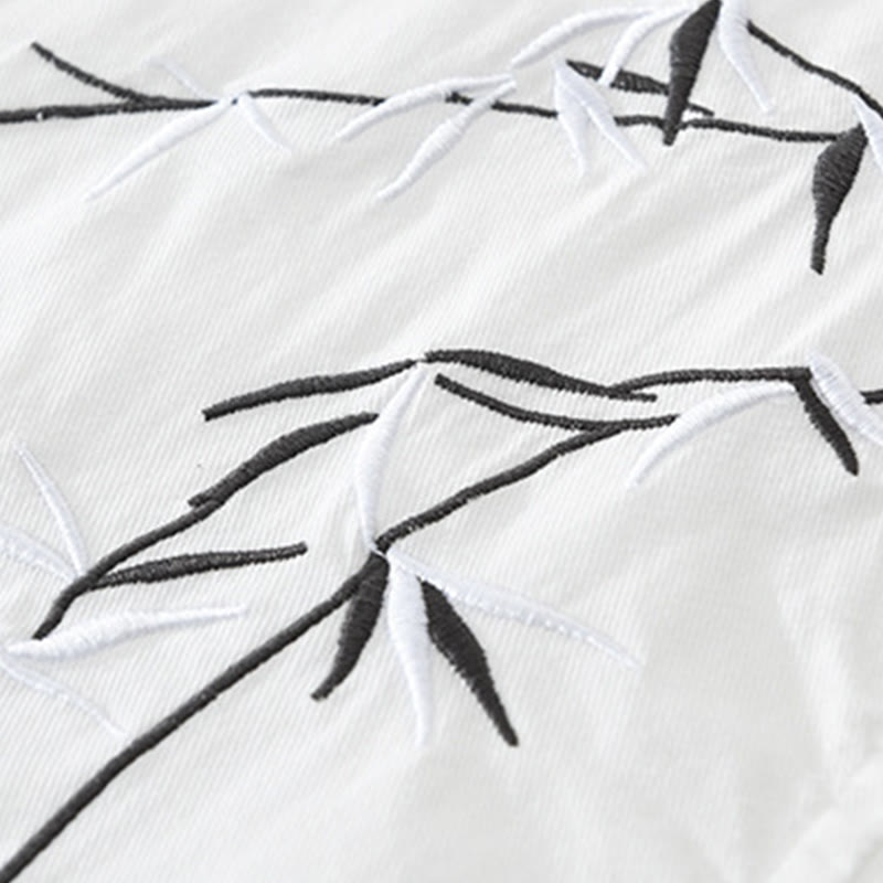 Tactile Cotton Bamboo Embroidered Short Sleeve Meditation Shirt