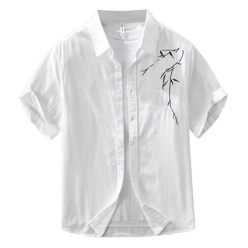 Tactile Cotton Bamboo Embroidered Short Sleeve Meditation Shirt