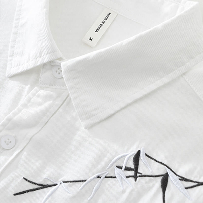 Tactile Cotton Bamboo Embroidered Short Sleeve Meditation Shirt
