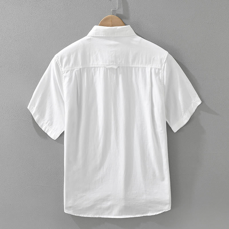 Tactile Cotton Bamboo Embroidered Short Sleeve Meditation Shirt
