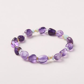 Natural Irregular Amethyst and Shoushan Stone with Clear Quartz Healing Bracelet