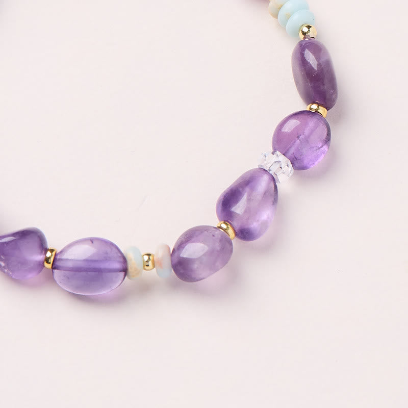 Natural Irregular Amethyst and Shoushan Stone with Clear Quartz Healing Bracelet