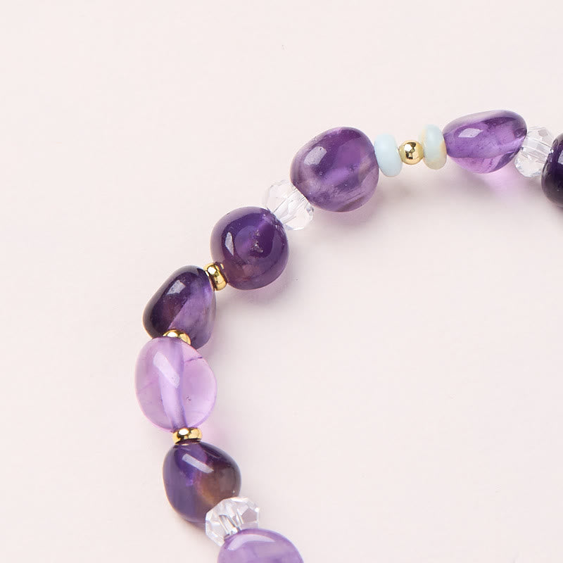 Natural Irregular Amethyst and Shoushan Stone with Clear Quartz Healing Bracelet