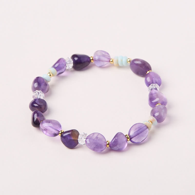 Natural Irregular Amethyst and Shoushan Stone with Clear Quartz Healing Bracelet
