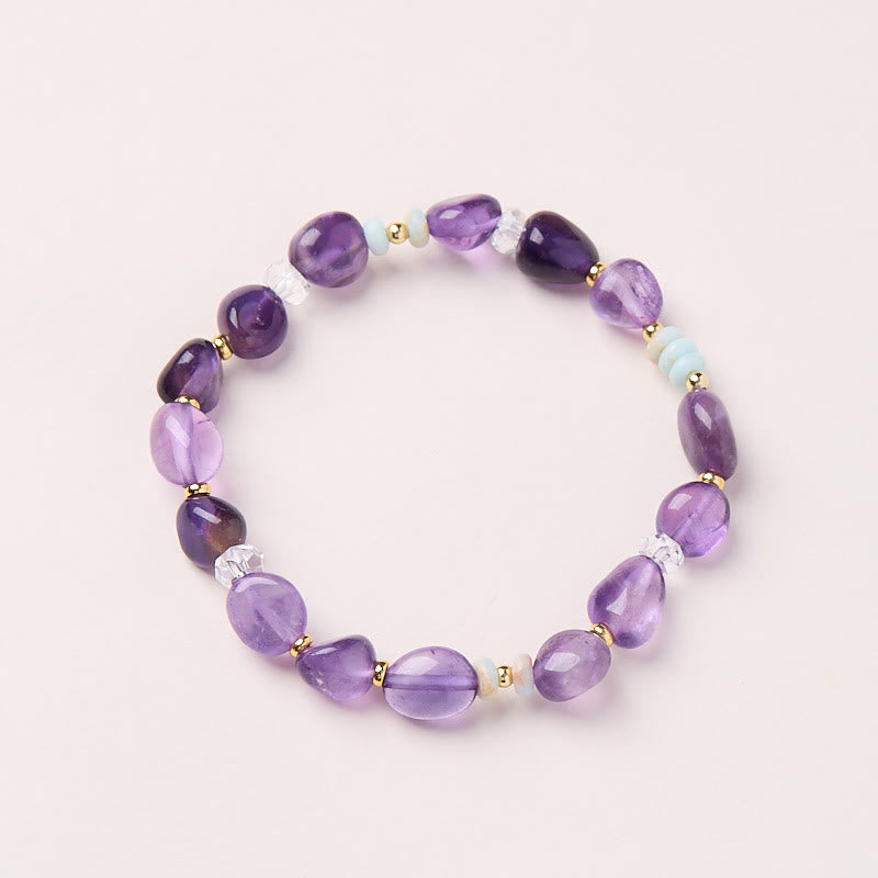 Natural Irregular Amethyst and Shoushan Stone with Clear Quartz Healing Bracelet