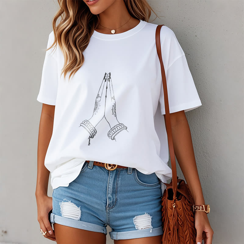 Soft Cotton Crewneck Gratitude Gesture Meditation Tee