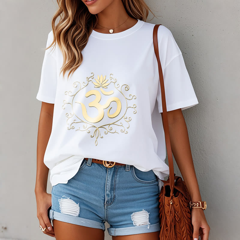 Om Symbol Vines Lotus Flower Tee T-shirt