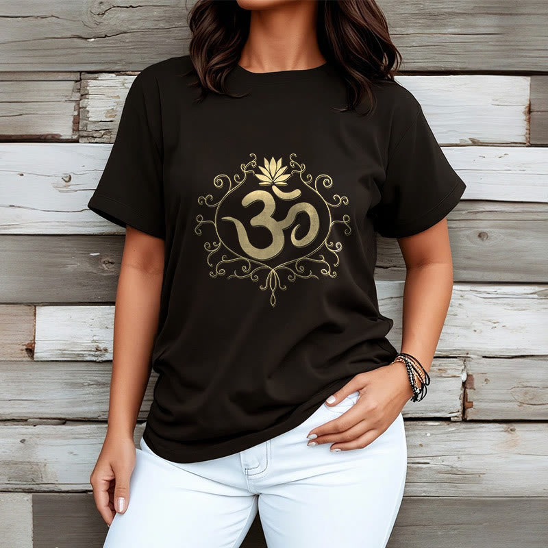 Om Symbol Vines Lotus Flower Tee T-shirt
