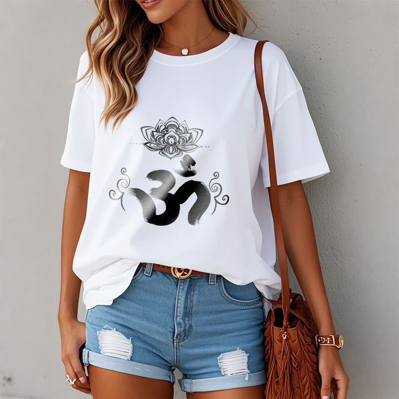 Tactile Cotton Crewneck Sanskrit Om Graphic T-Shirt