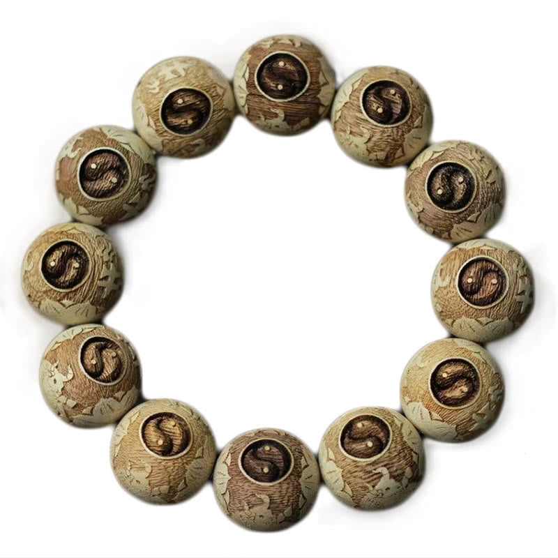Camphor Wood Yin Yang Ox Engraved Clarity Bracelet