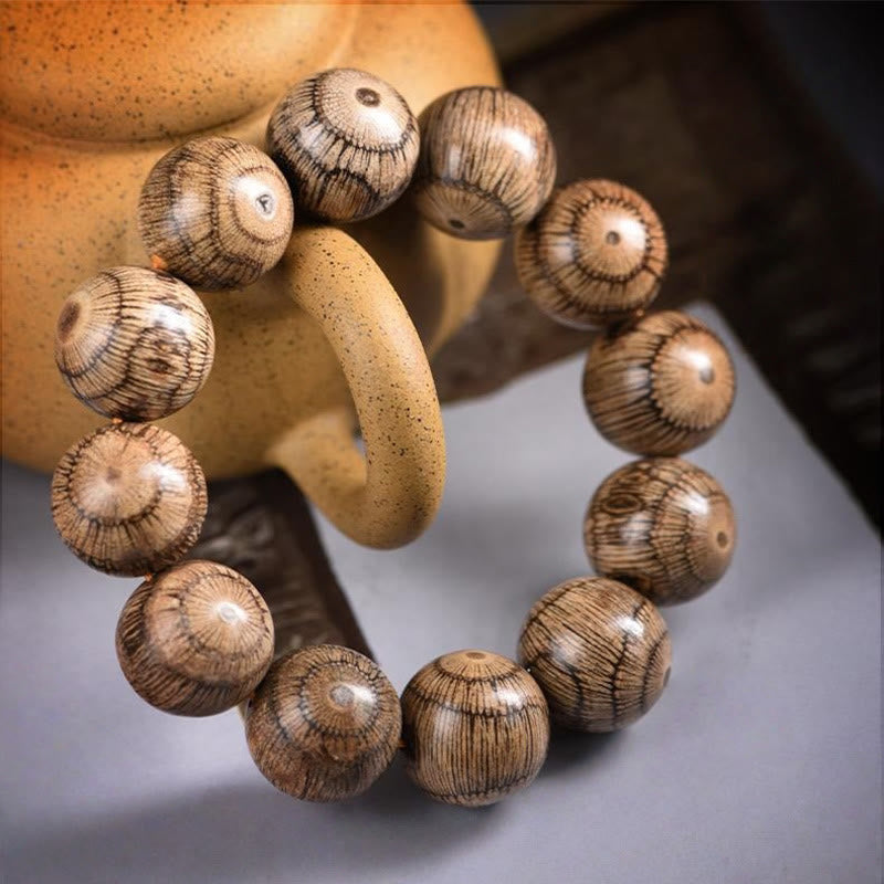 Natural Gnetum Wood Large Bead Mindfulness Bracelet