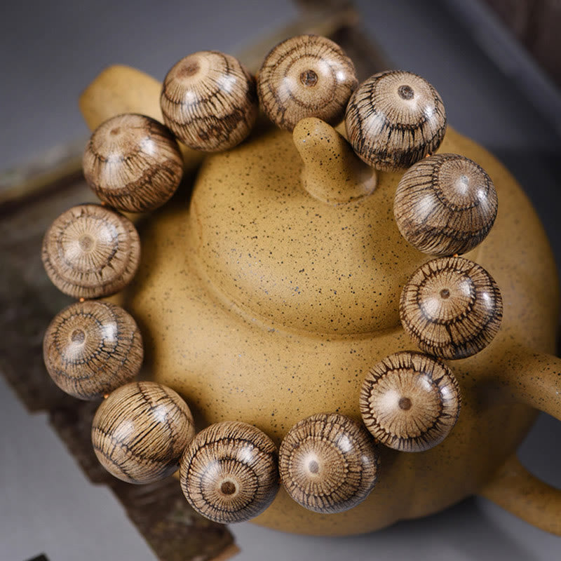 Natural Gnetum Wood Large Bead Mindfulness Bracelet