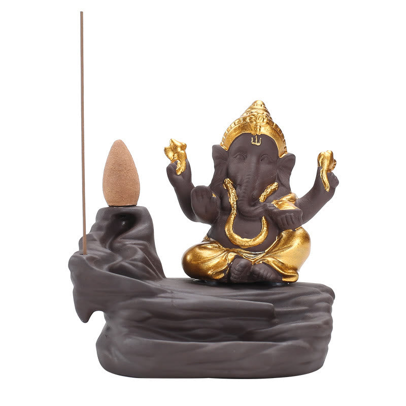 Handcrafted Ganesha Purple Clay Backflow Smoke Fountain and Stick Incense Burner