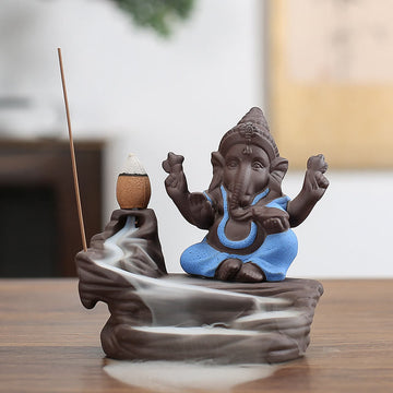 Handcrafted Ganesha Purple Clay Backflow Smoke Fountain and Stick Incense Burner