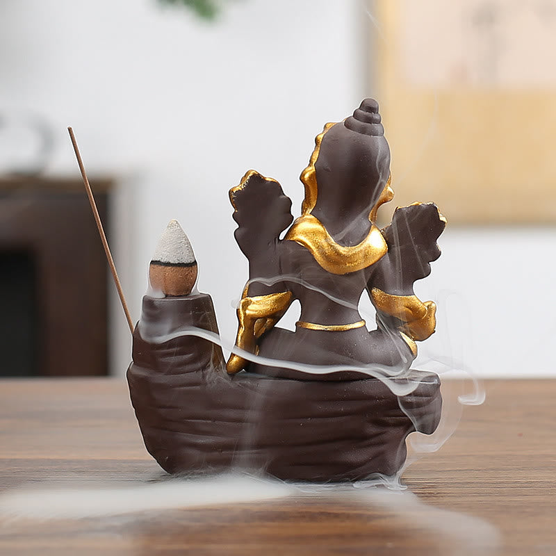 Handcrafted Ganesha Purple Clay Backflow Smoke Fountain and Stick Incense Burner