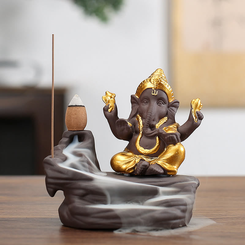 Handcrafted Ganesha Purple Clay Backflow Smoke Fountain and Stick Incense Burner