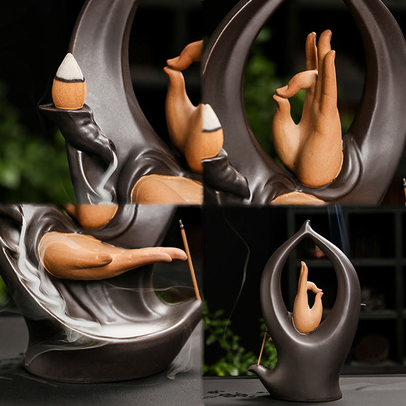 Ceramic Backflow Smoke Fountain Meditation Mudra Hand Incense Burner
