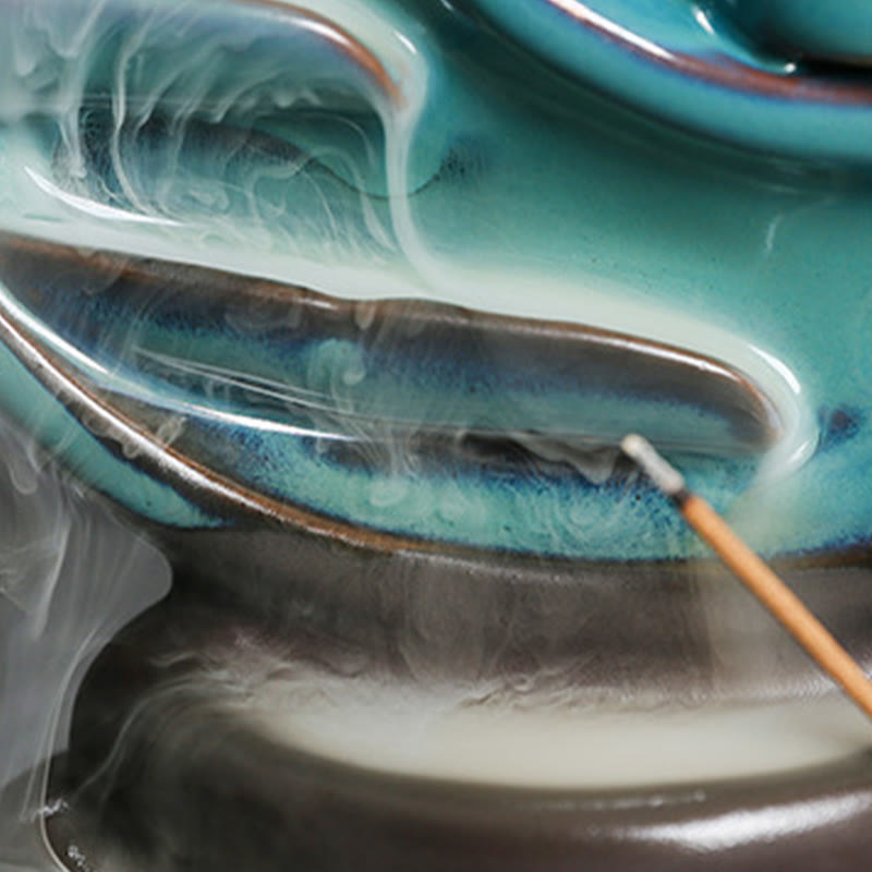 Blue Crescent Moon Ceramic Backflow Smoke Fountain Meditation Incense Burner