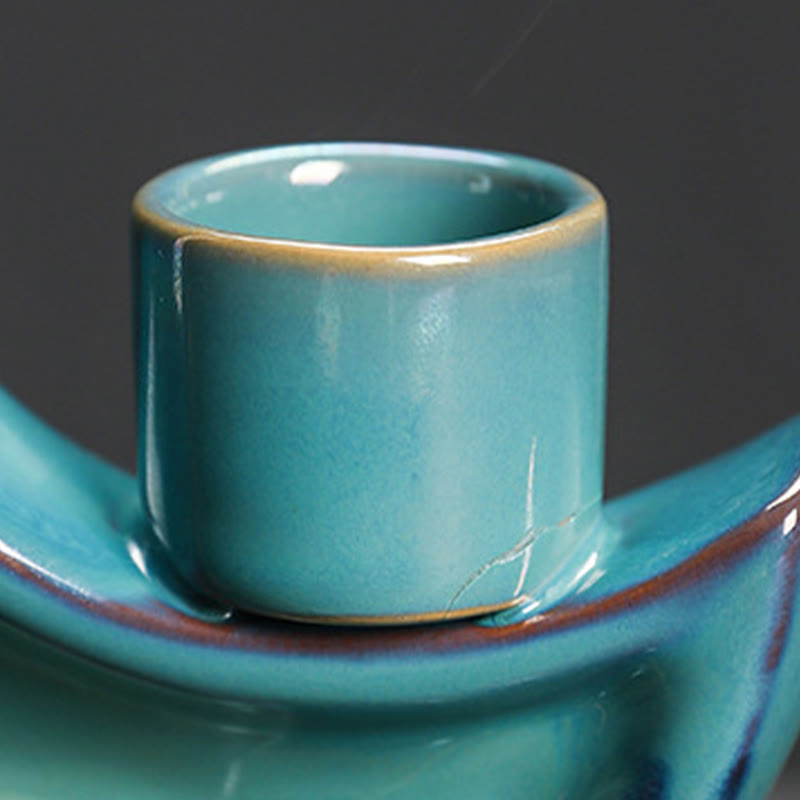 Blue Crescent Moon Ceramic Backflow Smoke Fountain Meditation Incense Burner