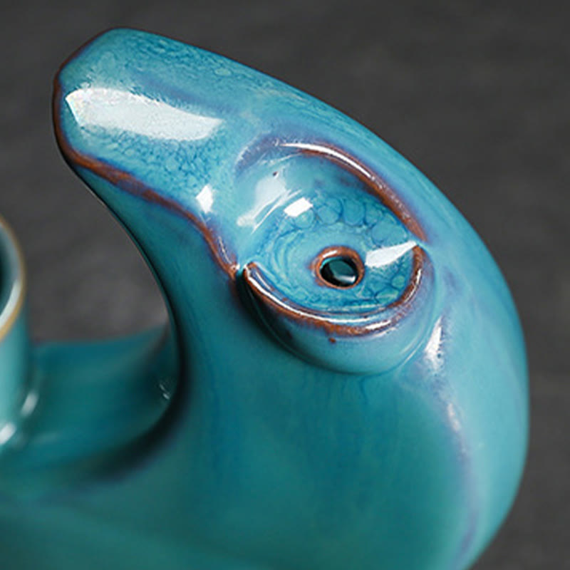 Blue Crescent Moon Ceramic Backflow Smoke Fountain Meditation Incense Burner