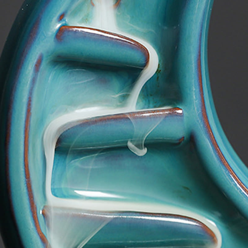 Blue Crescent Moon Ceramic Backflow Smoke Fountain Meditation Incense Burner