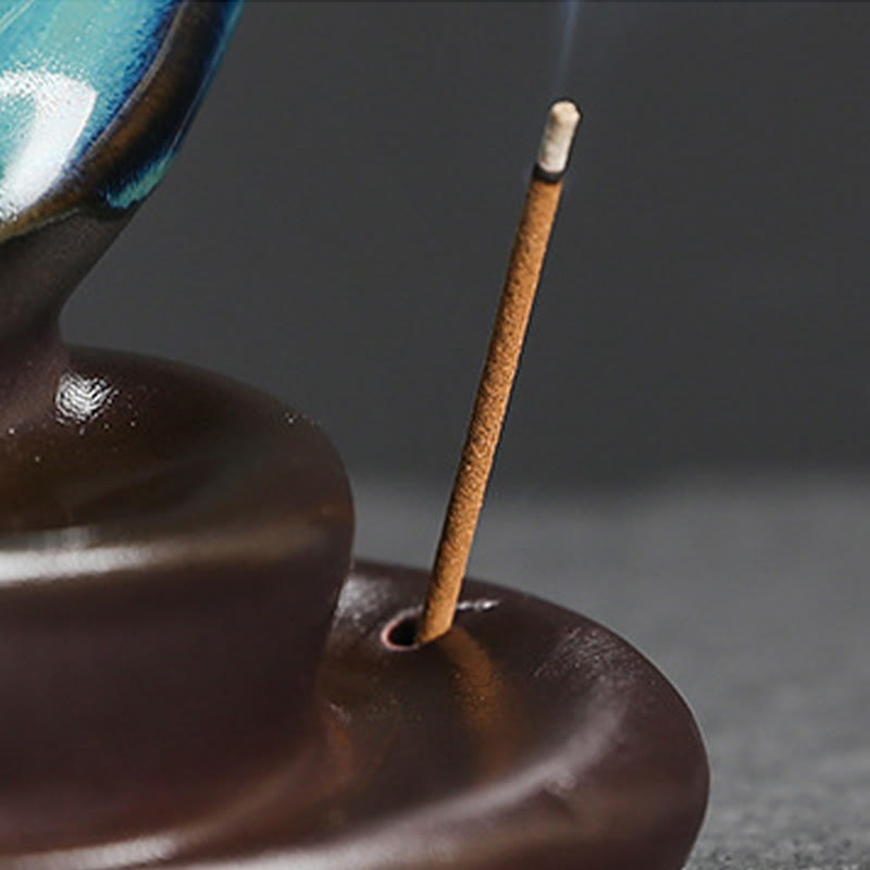 Blue Crescent Moon Ceramic Backflow Smoke Fountain Meditation Incense Burner