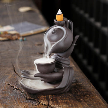Mudra Buddha Hand Ceramic Teapot Backflow Incense Burner Smoke Fountain