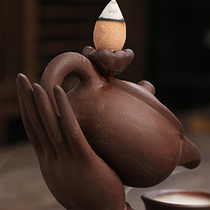 Mudra Buddha Hand Ceramic Teapot Backflow Incense Burner Smoke Fountain