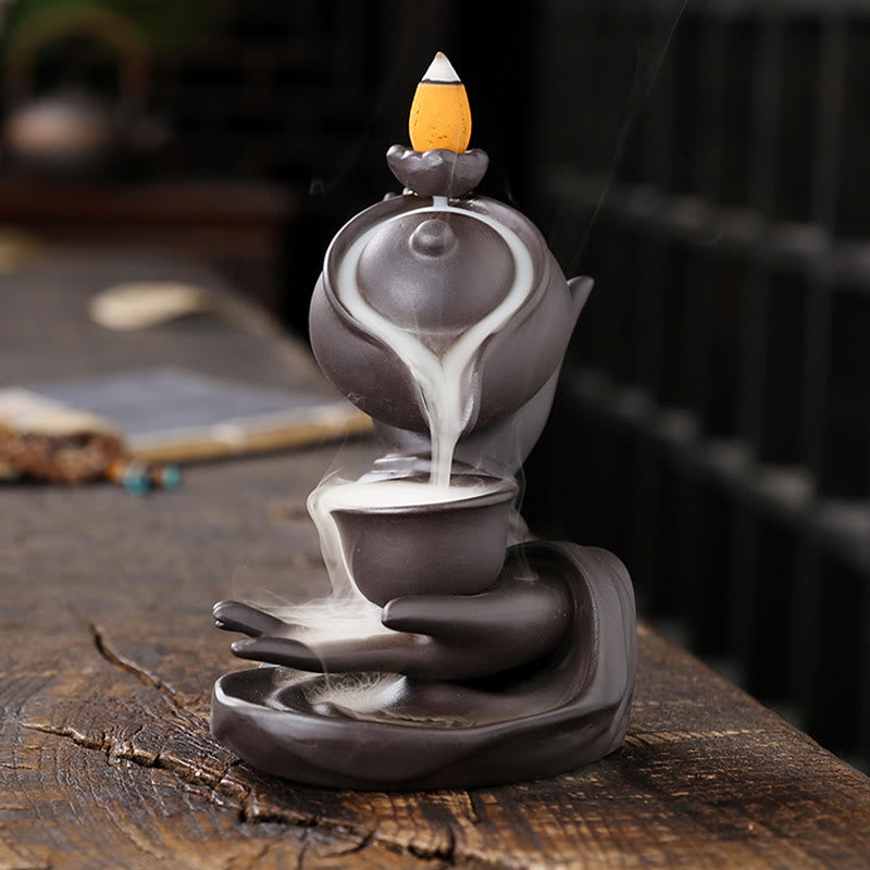 Mudra Buddha Hand Ceramic Teapot Backflow Incense Burner Smoke Fountain