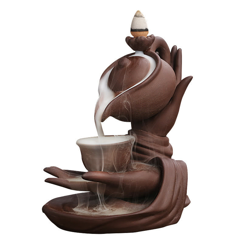 Mudra Buddha Hand Ceramic Teapot Backflow Incense Burner Smoke Fountain