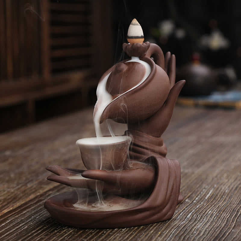 Mudra Buddha Hand Ceramic Teapot Backflow Incense Burner Smoke Fountain