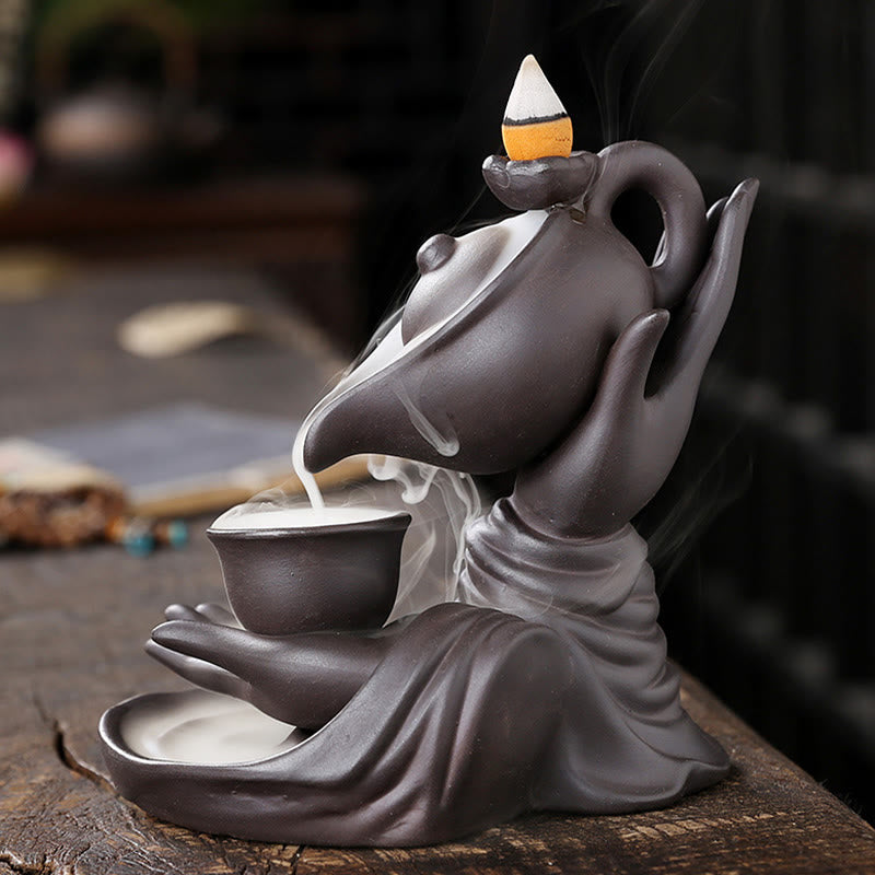 Mudra Buddha Hand Ceramic Teapot Backflow Incense Burner Smoke Fountain