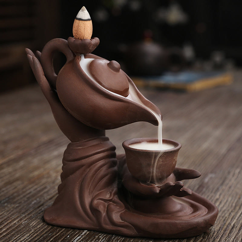 Mudra Buddha Hand Ceramic Teapot Backflow Incense Burner Smoke Fountain