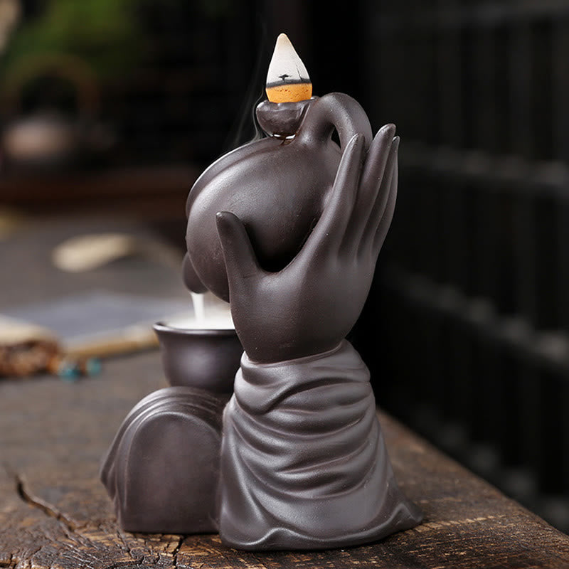 Mudra Buddha Hand Ceramic Teapot Backflow Incense Burner Smoke Fountain