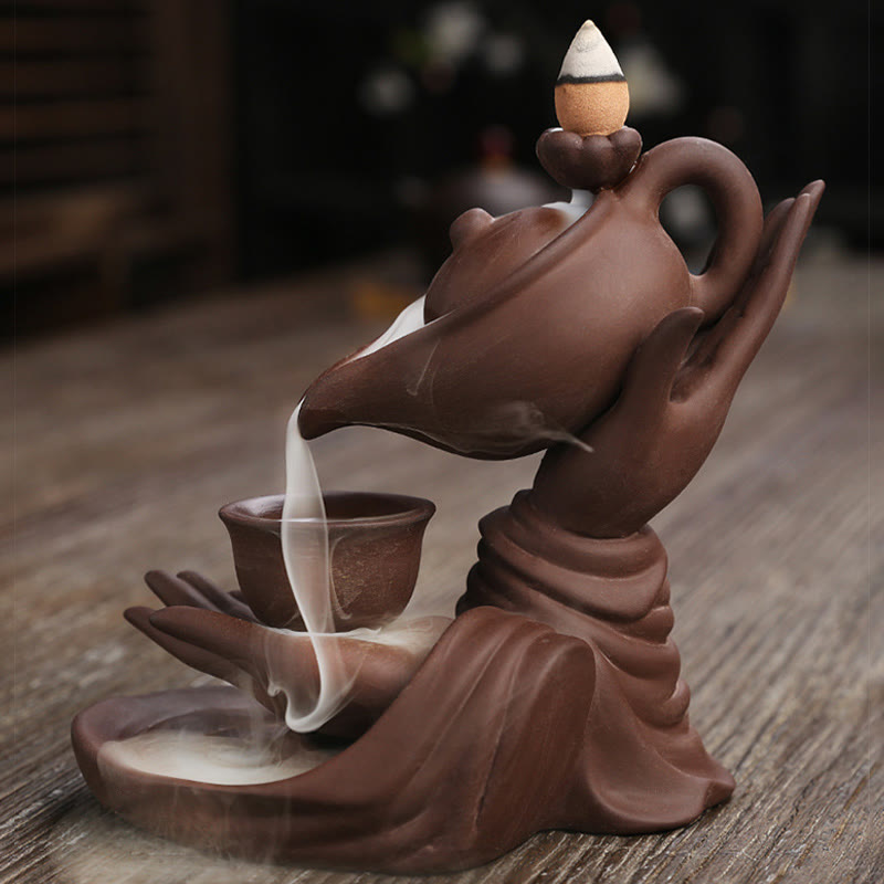Mudra Buddha Hand Ceramic Teapot Backflow Incense Burner Smoke Fountain