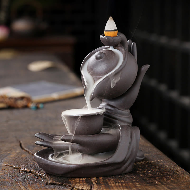 Mudra Buddha Hand Ceramic Teapot Backflow Incense Burner Smoke Fountain