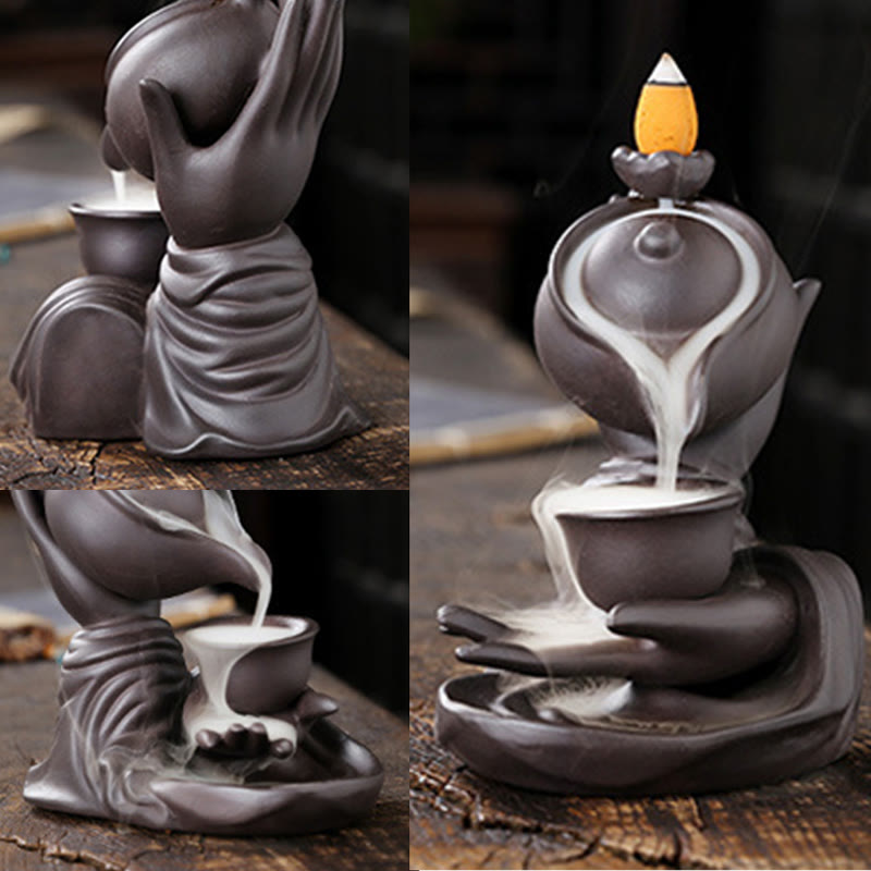 Mudra Buddha Hand Ceramic Teapot Backflow Incense Burner Smoke Fountain