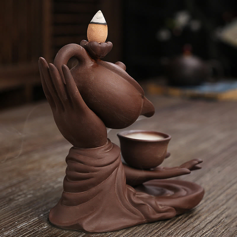Mudra Buddha Hand Ceramic Teapot Backflow Incense Burner Smoke Fountain