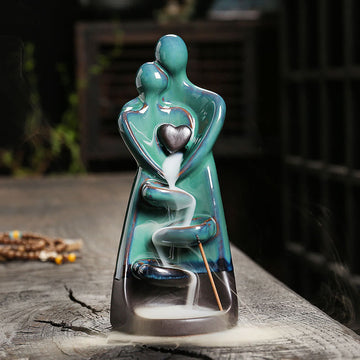 Minimalist Ceramic Couple Embrace Backflow Incense Burner Smoke Fountain
