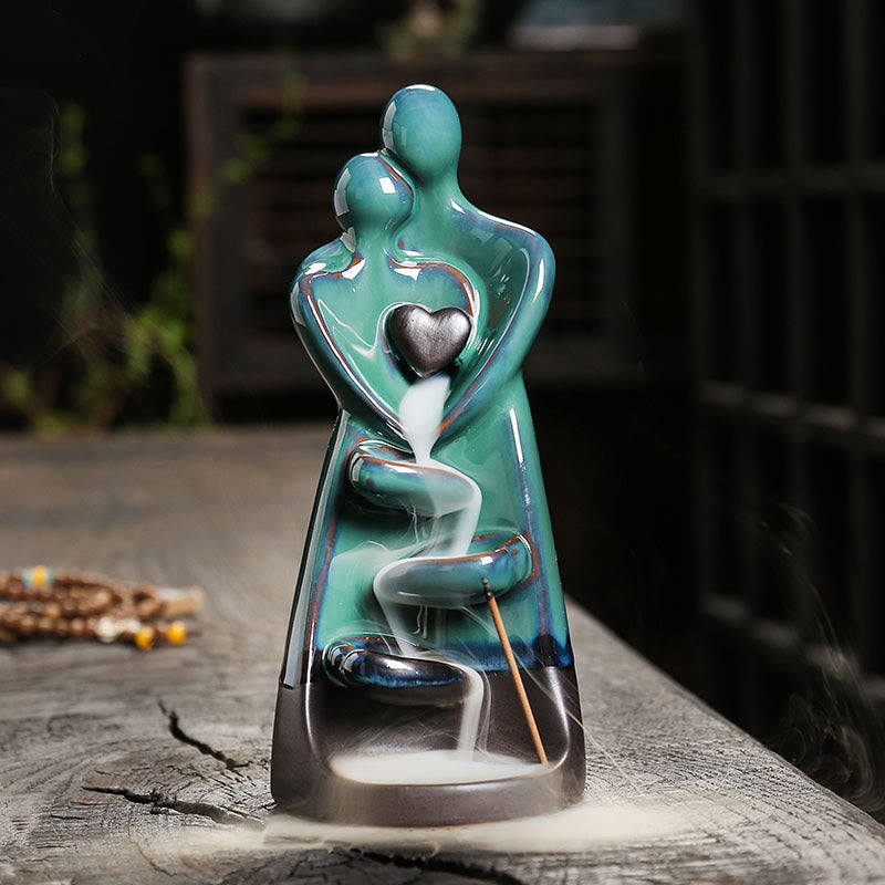 Minimalist Ceramic Couple Embrace Backflow Incense Burner Smoke Fountain