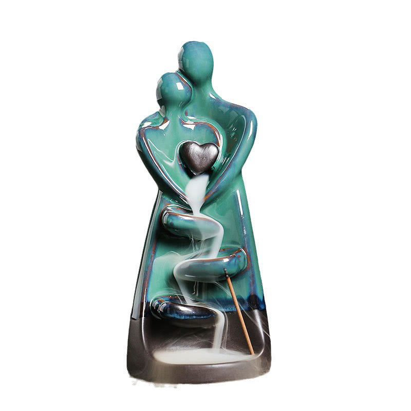 Minimalist Ceramic Couple Embrace Backflow Incense Burner Smoke Fountain
