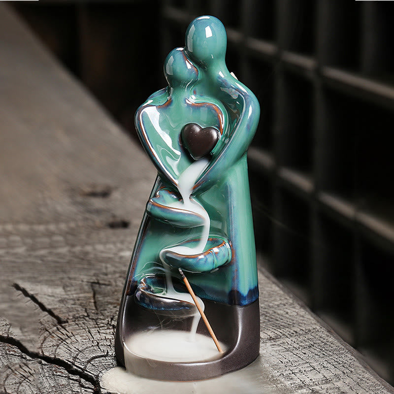 Minimalist Ceramic Couple Embrace Backflow Incense Burner Smoke Fountain