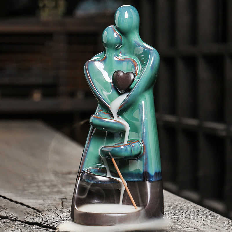 Minimalist Ceramic Couple Embrace Backflow Incense Burner Smoke Fountain