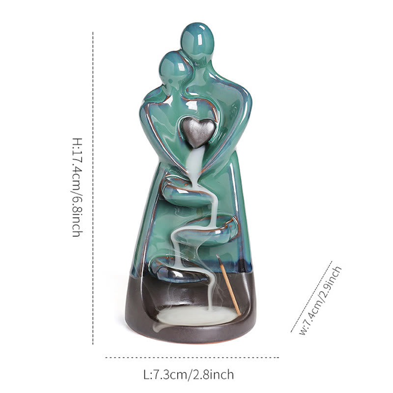 Minimalist Ceramic Couple Embrace Backflow Incense Burner Smoke Fountain