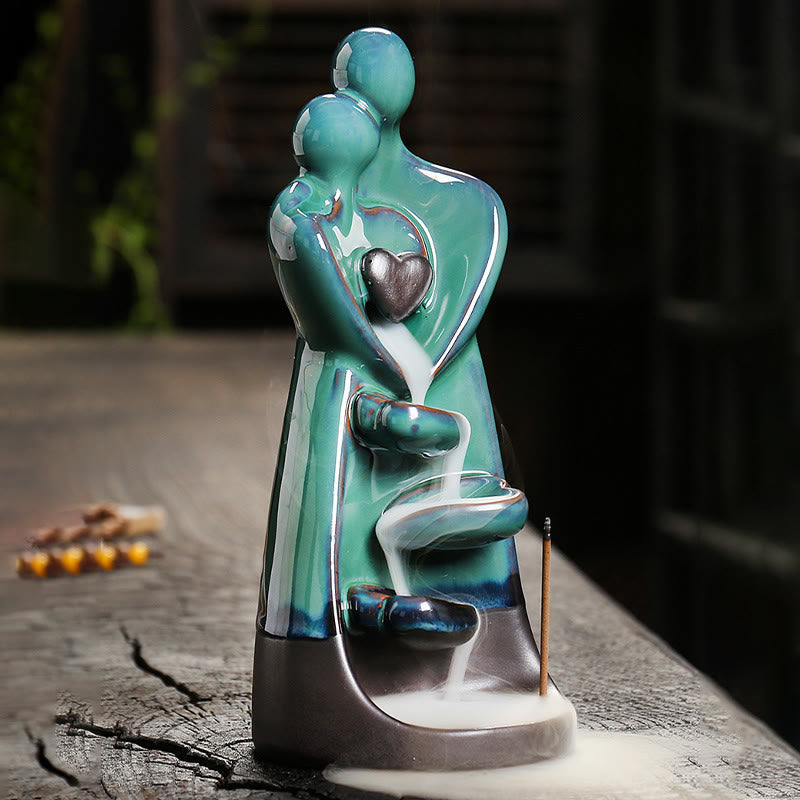 Minimalist Ceramic Couple Embrace Backflow Incense Burner Smoke Fountain